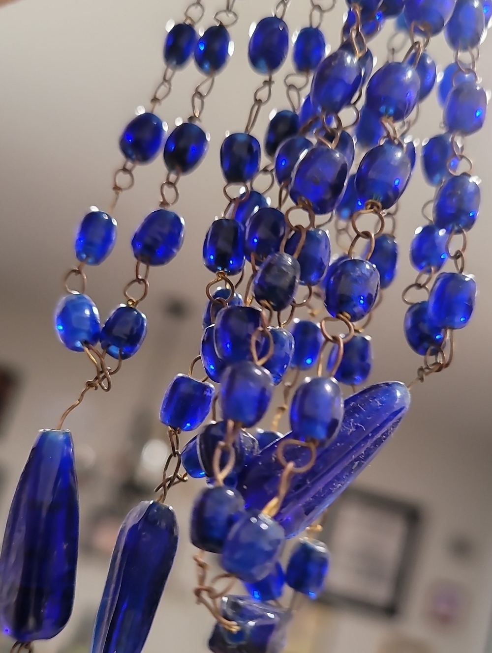Vintage Hand Crafted Cobalt Glass Necklace 60"